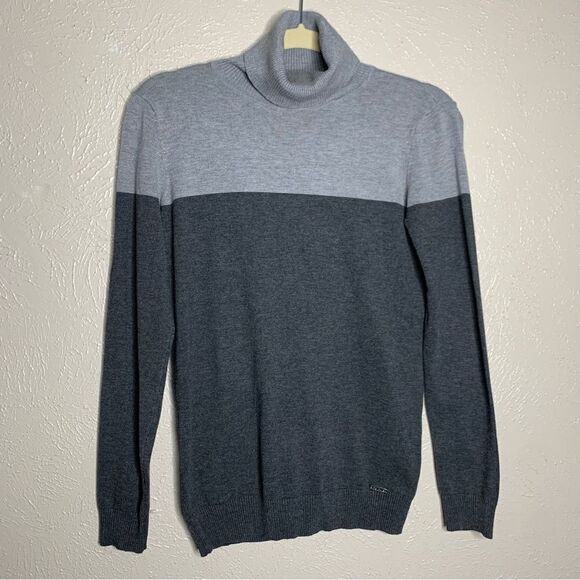 Calvin Klein two tone gray turtleneck long sleeve sweater - Picture 3 of 9